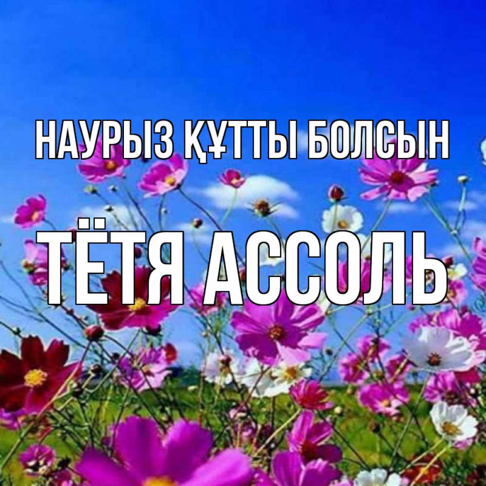 Открытка на каждый день с именем, Тётя-Ассоль Наурыз құтты болсын цветы Прикольная открытка с пожеланием онлайн скачать бесплатно 