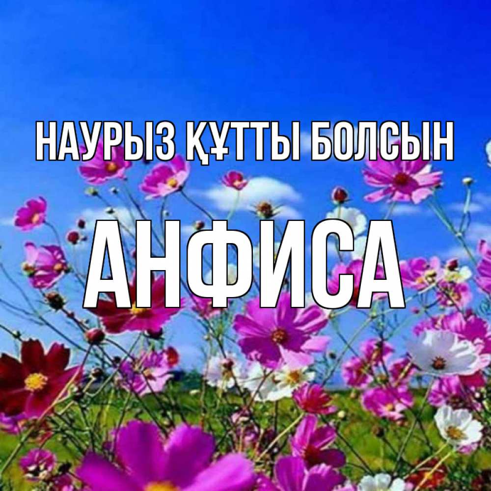 Открытка на каждый день с именем, Анфиса Наурыз құтты болсын цветы Прикольная открытка с пожеланием онлайн скачать бесплатно 