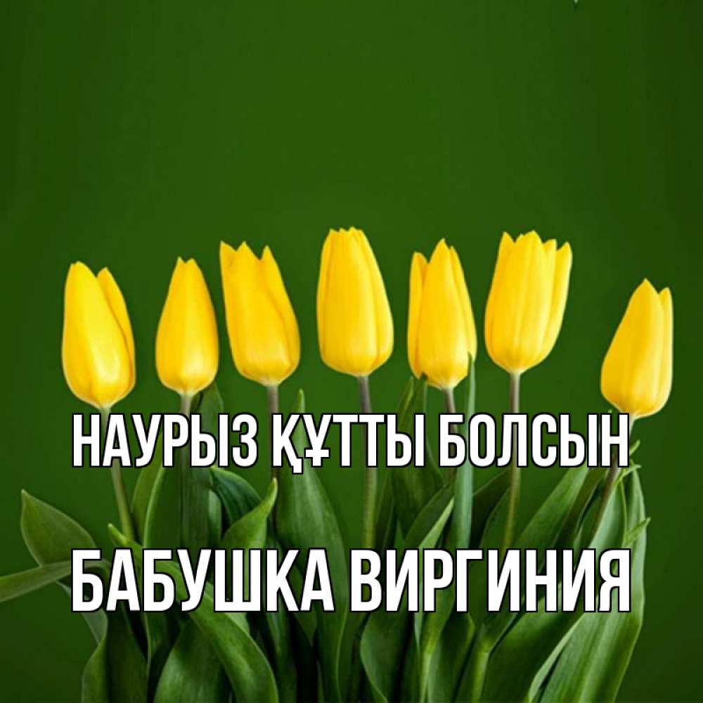 Открытка на каждый день с именем, Бабушка-Виргиния Наурыз құтты болсын желтого цвета 3 Прикольная открытка с пожеланием онлайн скачать бесплатно 