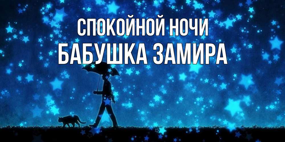 Открытка на каждый день с именем, Бабушка-Замира Спокойной ночи ночные прогулки с котом под звездами Прикольная открытка с пожеланием онлайн скачать бесплатно 