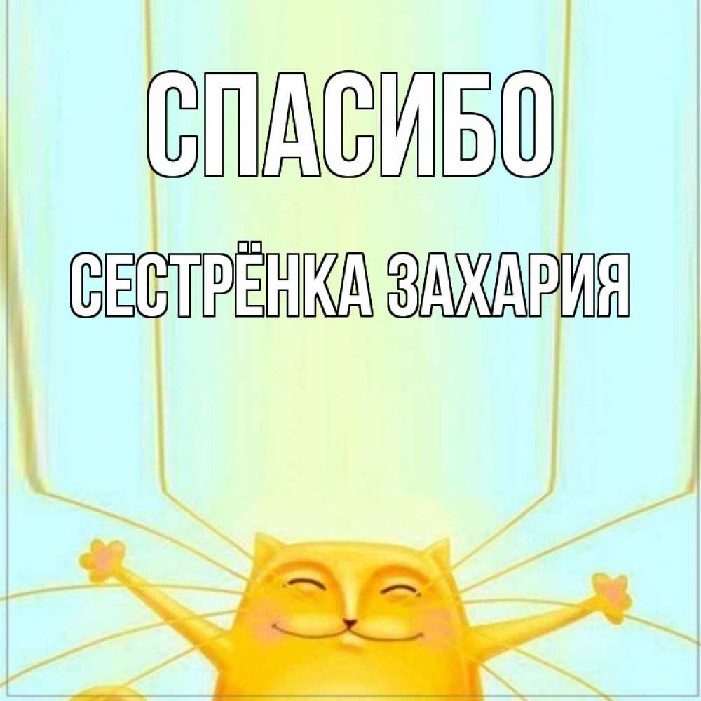Открытка на каждый день с именем, Сестрёнка-Захария Спасибо кот с усами благодарит Прикольная открытка с пожеланием онлайн скачать бесплатно 