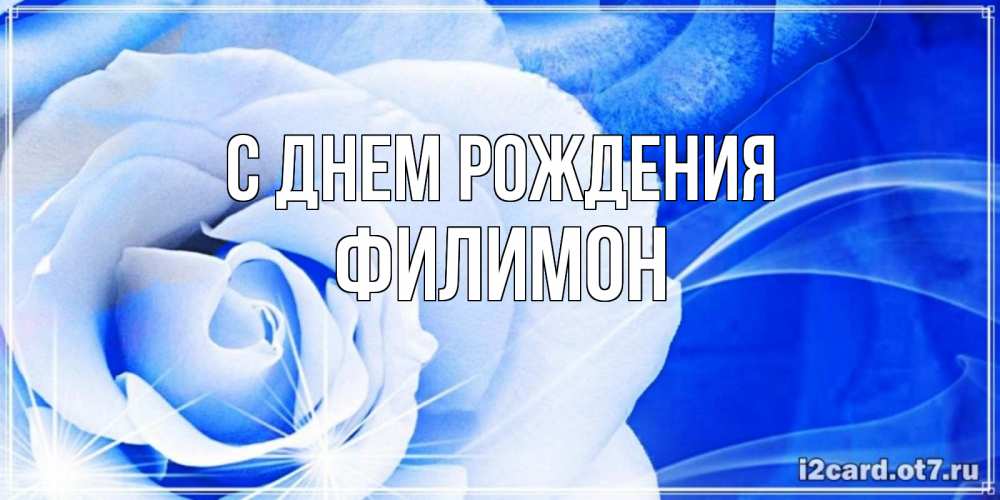 Открытка на каждый день с именем, Филимон С днем рождения белая роза на голубом фоне Прикольная открытка с пожеланием онлайн скачать бесплатно 