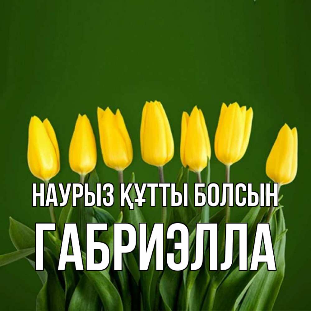Открытка на каждый день с именем, Габриэлла Наурыз құтты болсын желтого цвета 3 Прикольная открытка с пожеланием онлайн скачать бесплатно 
