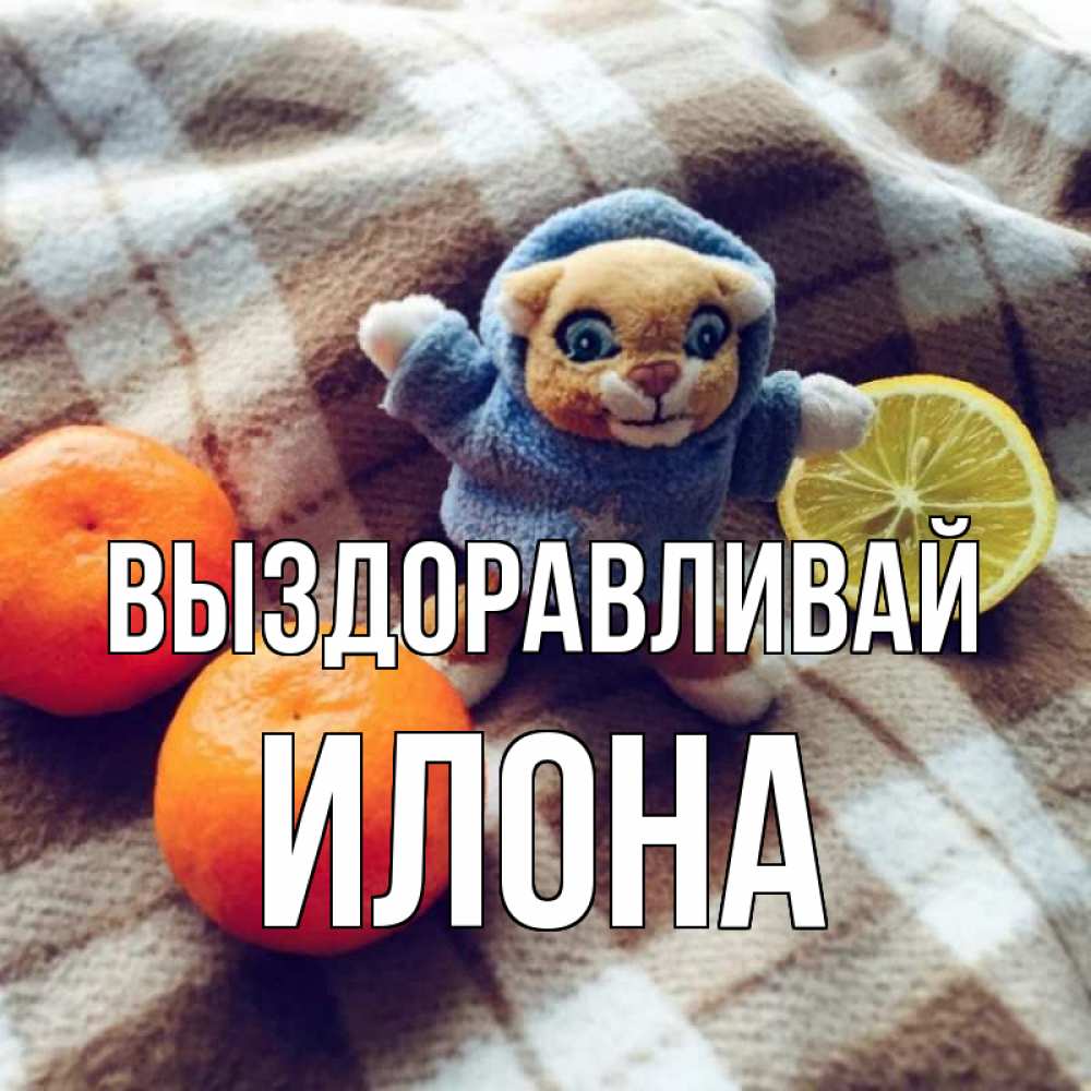 Открытка на каждый день с именем, Илона Выздоравливай вот тебе апельсинка и лимон Прикольная открытка с пожеланием онлайн скачать бесплатно 