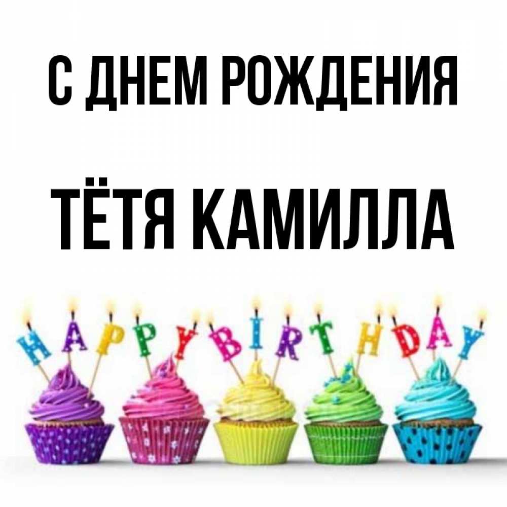 Открытка на каждый день с именем, Тётя-Камилла С днем рождения открытка ко дню рождения с разноцветными вкусняшками Прикольная открытка с пожеланием онлайн скачать бесплатно 