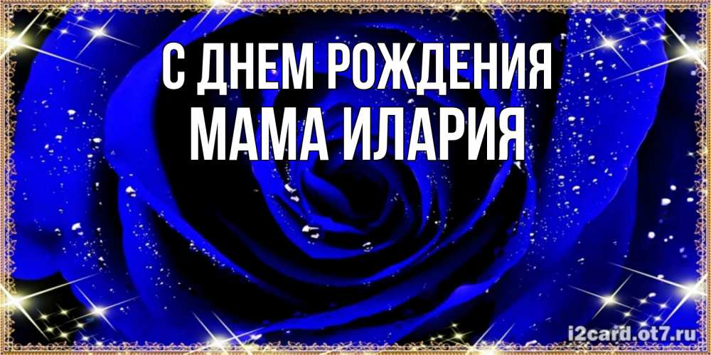 Открытка на каждый день с именем, Мама-Илария С днем рождения голубые цветы в росе Прикольная открытка с пожеланием онлайн скачать бесплатно 