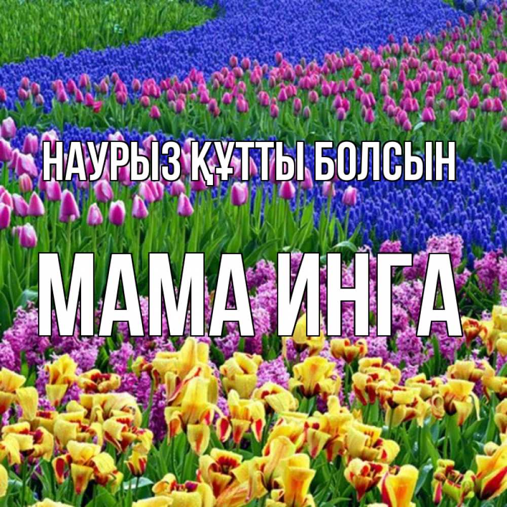 Открытка на каждый день с именем, Мама-Инга Наурыз құтты болсын цветы Прикольная открытка с пожеланием онлайн скачать бесплатно 