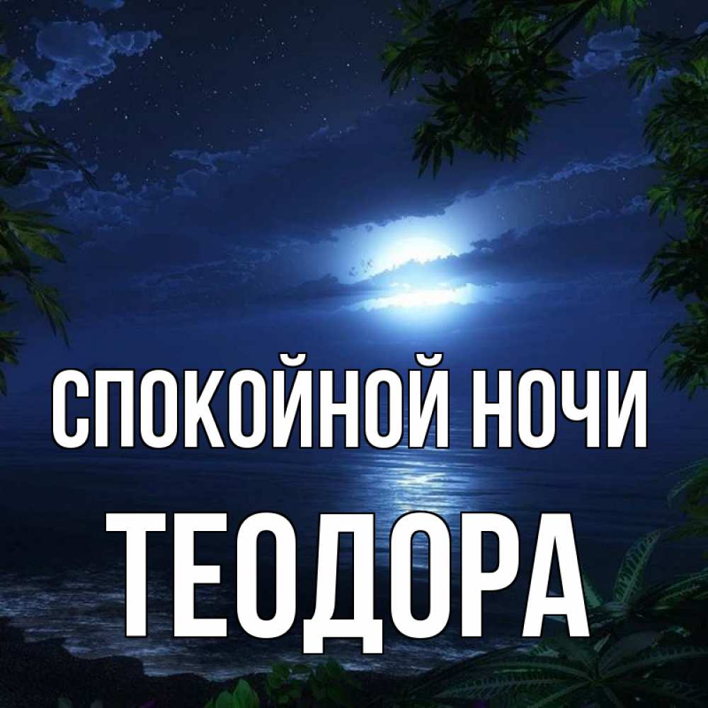 Открытка на каждый день с именем, Теодора Спокойной ночи тропический остров Прикольная открытка с пожеланием онлайн скачать бесплатно 