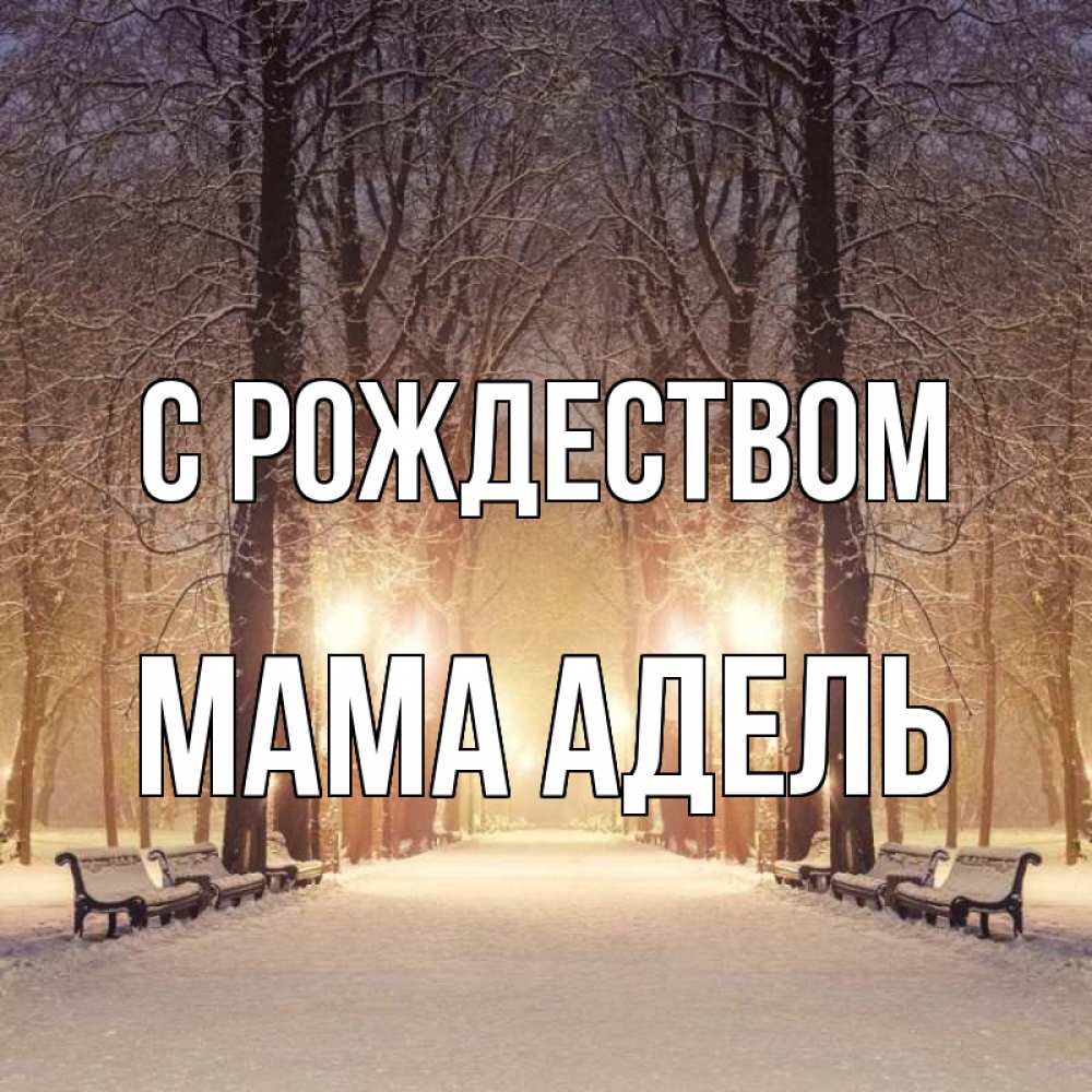 Открытка на каждый день с именем, Мама-Адель С рождеством зима, парк, фонарь, лес Прикольная открытка с пожеланием онлайн скачать бесплатно 