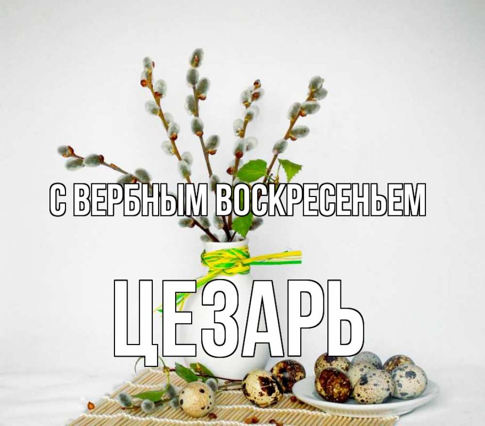 Открытка на каждый день с именем, Цезарь С вербным воскресеньем верба Прикольная открытка с пожеланием онлайн скачать бесплатно 