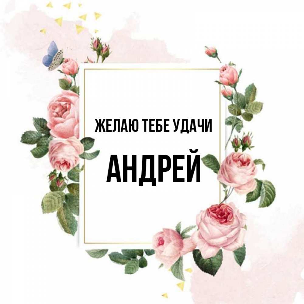 Открытка на каждый день с именем, Андрей Желаю тебе удачи розовые розы Прикольная открытка с пожеланием онлайн скачать бесплатно 