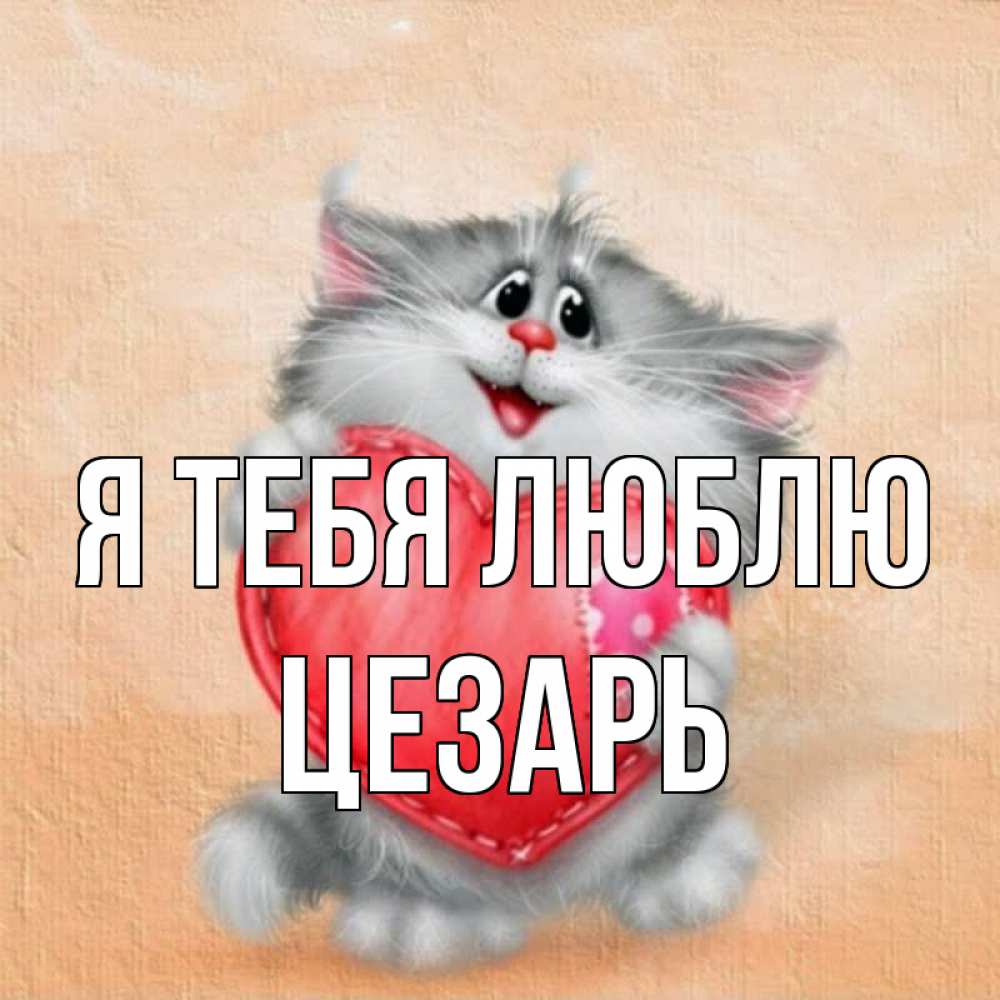 Открытка на каждый день с именем, Цезарь Я тебя люблю сердце с заплаткой Прикольная открытка с пожеланием онлайн скачать бесплатно 