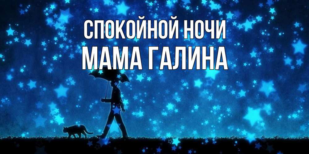 Открытка на каждый день с именем, Мама-Галина Спокойной ночи ночные прогулки с котом под звездами Прикольная открытка с пожеланием онлайн скачать бесплатно 