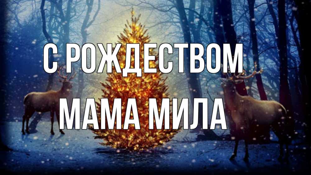 Открытка на каждый день с именем, Мама-Мила С рождеством олени, новогодняя елка Прикольная открытка с пожеланием онлайн скачать бесплатно 
