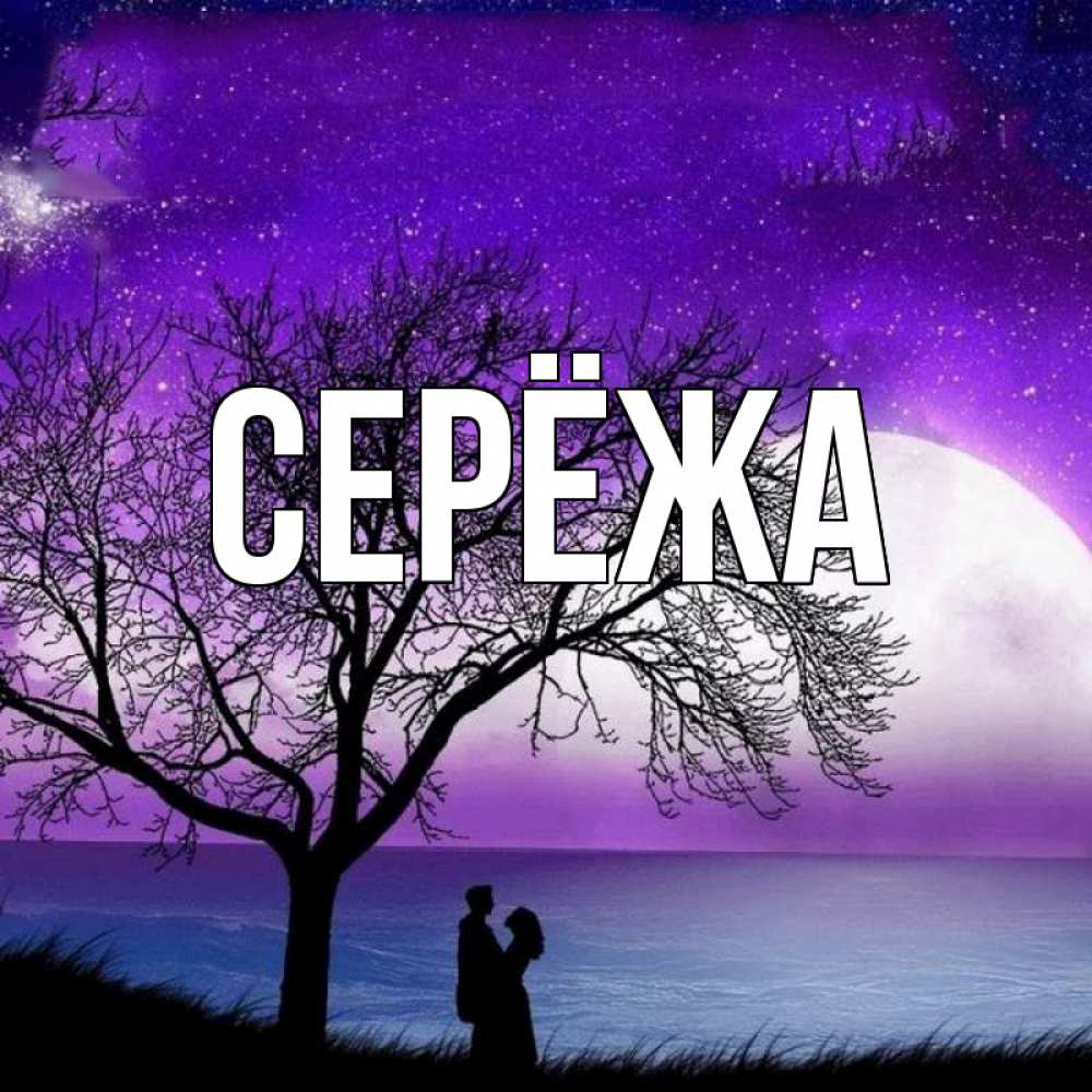 Открытка на каждый день с именем, Серёжа Главная огромная луна и парочка Прикольная открытка с пожеланием онлайн скачать бесплатно 