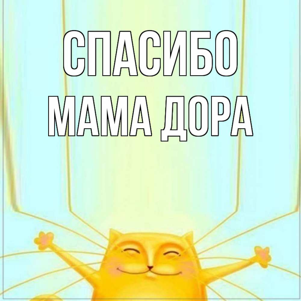 Открытка на каждый день с именем, Мама-Дора Спасибо кот с усами благодарит Прикольная открытка с пожеланием онлайн скачать бесплатно 