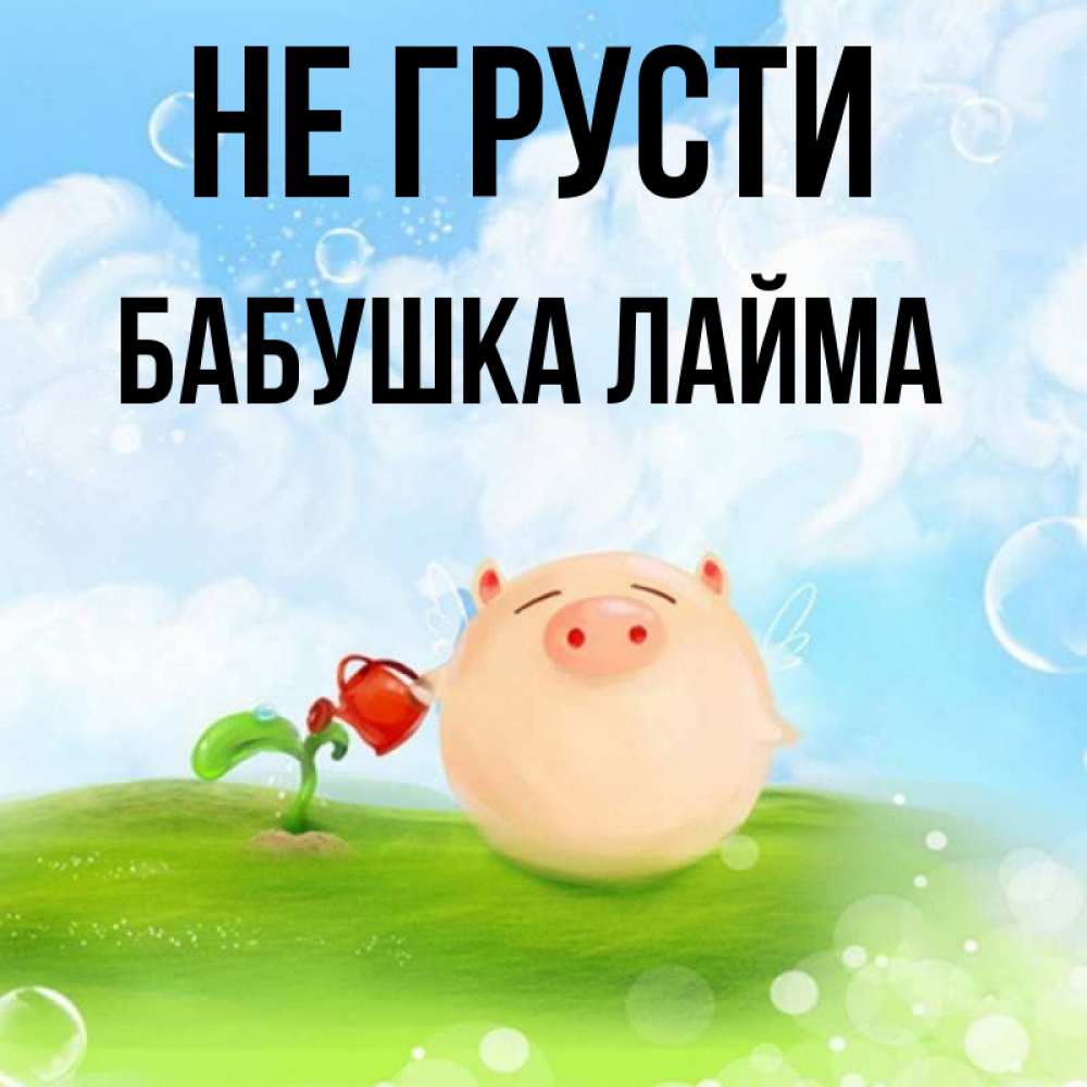 Открытка на каждый день с именем, Бабушка-Лайма Не грусти поливает цветок порося Прикольная открытка с пожеланием онлайн скачать бесплатно 