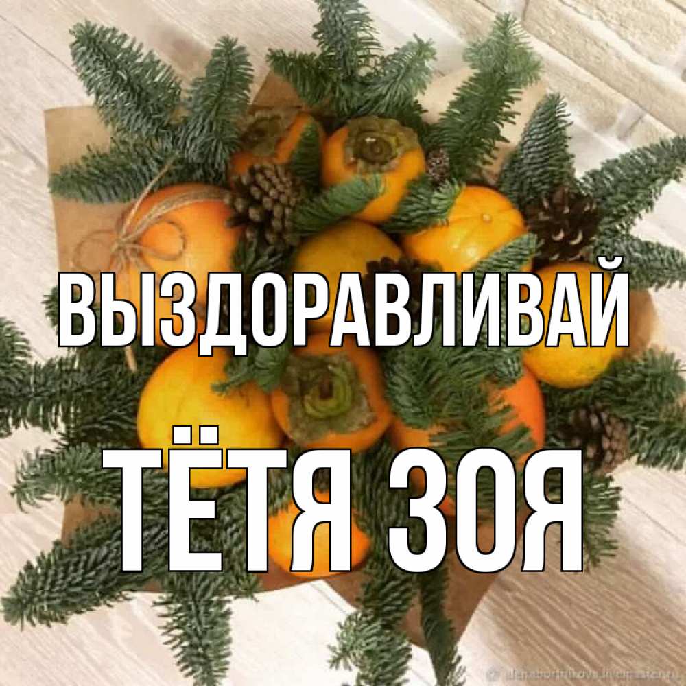 Открытка на каждый день с именем, Тётя-Зоя Выздоравливай апельсины и хурьма Прикольная открытка с пожеланием онлайн скачать бесплатно 
