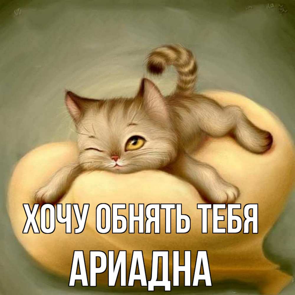 Открытка на каждый день с именем, Ариадна Хочу обнять тебя кошечка Прикольная открытка с пожеланием онлайн скачать бесплатно 
