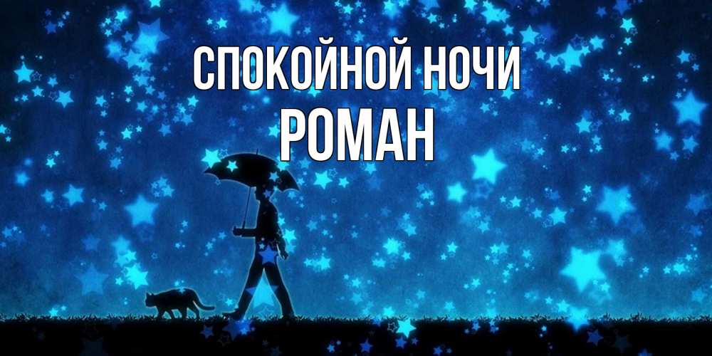 Открытка на каждый день с именем, Роман Спокойной ночи ночные прогулки с котом под звездами Прикольная открытка с пожеланием онлайн скачать бесплатно 