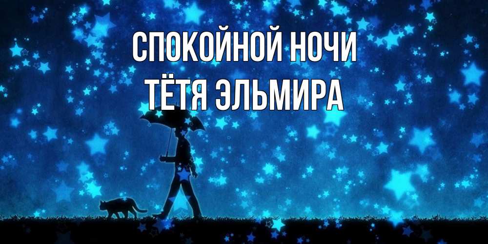 Открытка на каждый день с именем, Тётя-Эльмира Спокойной ночи ночные прогулки с котом под звездами Прикольная открытка с пожеланием онлайн скачать бесплатно 