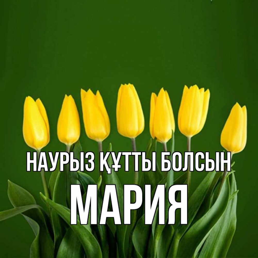 Открытка на каждый день с именем, Мария Наурыз құтты болсын желтого цвета 3 Прикольная открытка с пожеланием онлайн скачать бесплатно 