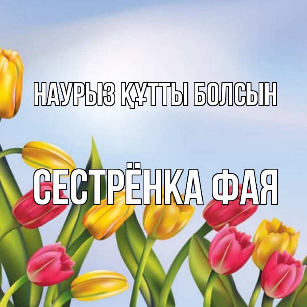 Открытка на каждый день с именем, Сестрёнка-Фая Наурыз құтты болсын наурыз Прикольная открытка с пожеланием онлайн скачать бесплатно 