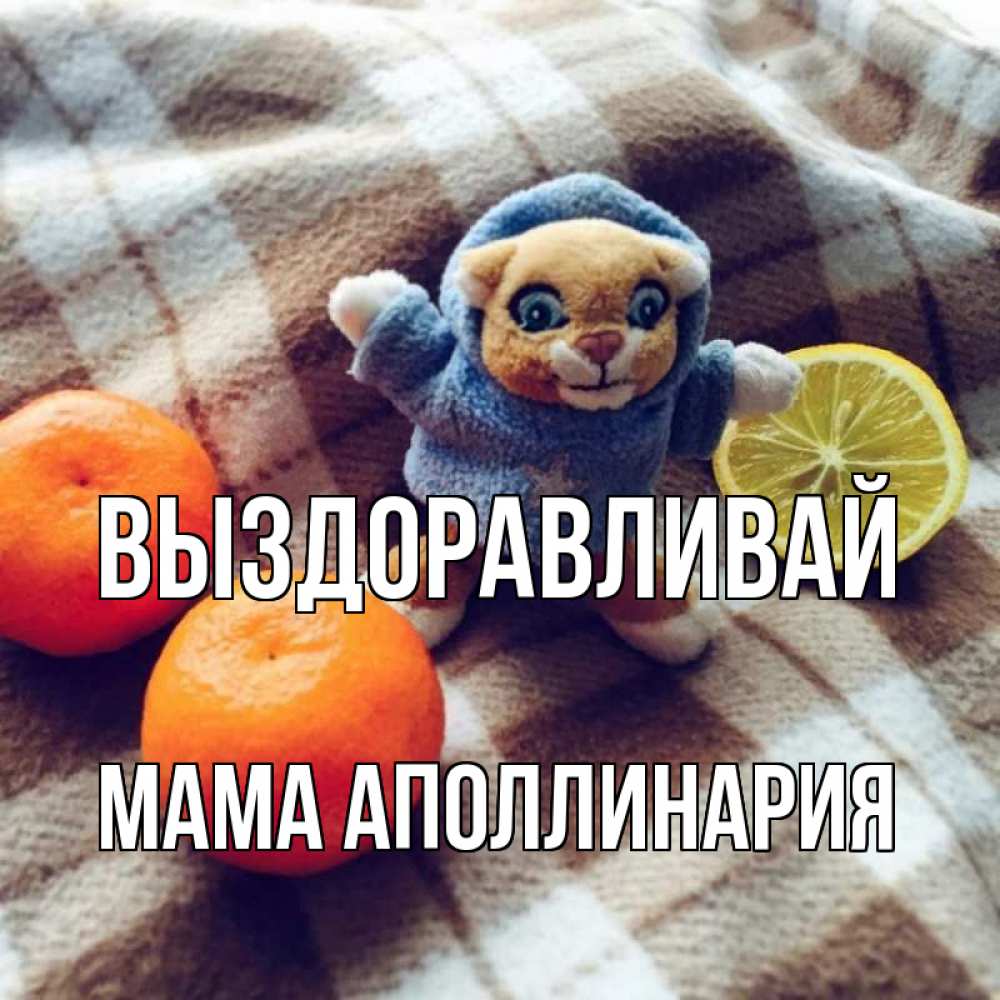 Открытка на каждый день с именем, Мама-Аполлинария Выздоравливай вот тебе апельсинка и лимон Прикольная открытка с пожеланием онлайн скачать бесплатно 