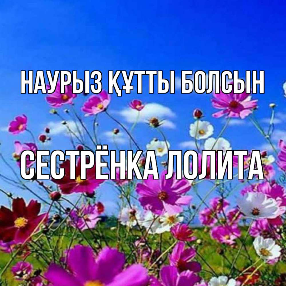 Открытка на каждый день с именем, Сестрёнка-Лолита Наурыз құтты болсын цветы Прикольная открытка с пожеланием онлайн скачать бесплатно 