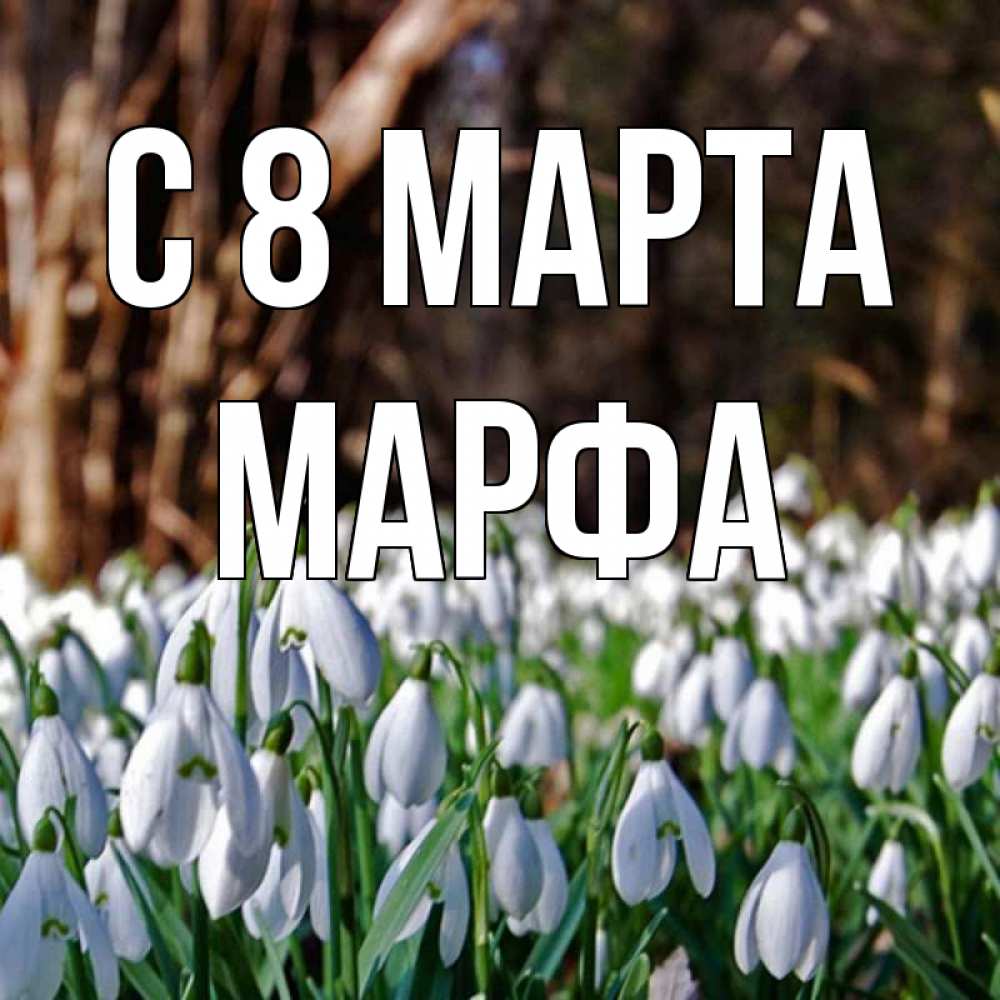 Открытка на каждый день с именем, Марфа С 8 МАРТА с подснежниками 1 Прикольная открытка с пожеланием онлайн скачать бесплатно 