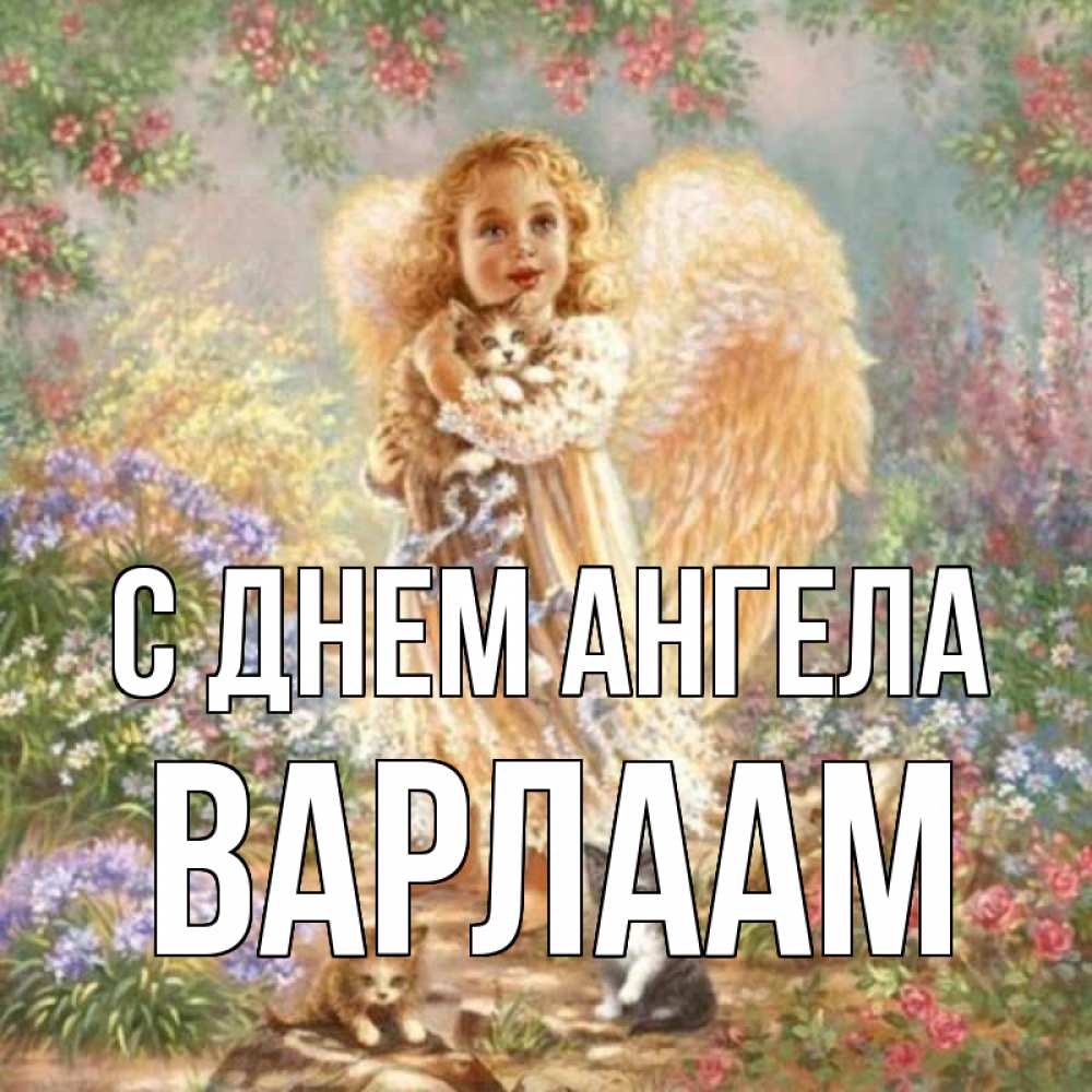 Открытка на каждый день с именем, Варлаам С днем ангела держит котенка Прикольная открытка с пожеланием онлайн скачать бесплатно 
