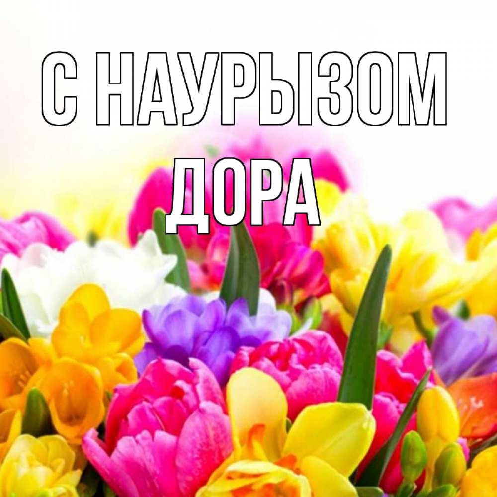 Открытка на каждый день с именем, Дора С наурызом тюльпаны Прикольная открытка с пожеланием онлайн скачать бесплатно 