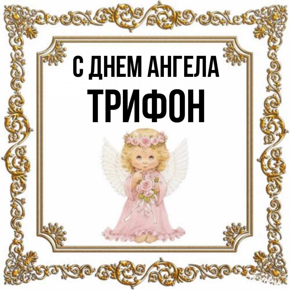 Открытка на каждый день с именем, Трифон С днем ангела девочка ангел с крыльями и цветами в розовом платье Прикольная открытка с пожеланием онлайн скачать бесплатно 