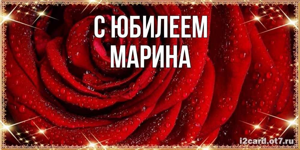 Открытка на каждый день с именем, Марина С юбилеем роса на розе блестящая в лучах солнца Прикольная открытка с пожеланием онлайн скачать бесплатно 