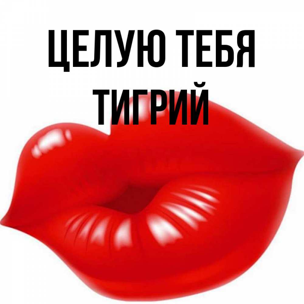 Открытка на каждый день с именем, Тигрий Целую тебя губки надутые бантиком Прикольная открытка с пожеланием онлайн скачать бесплатно 