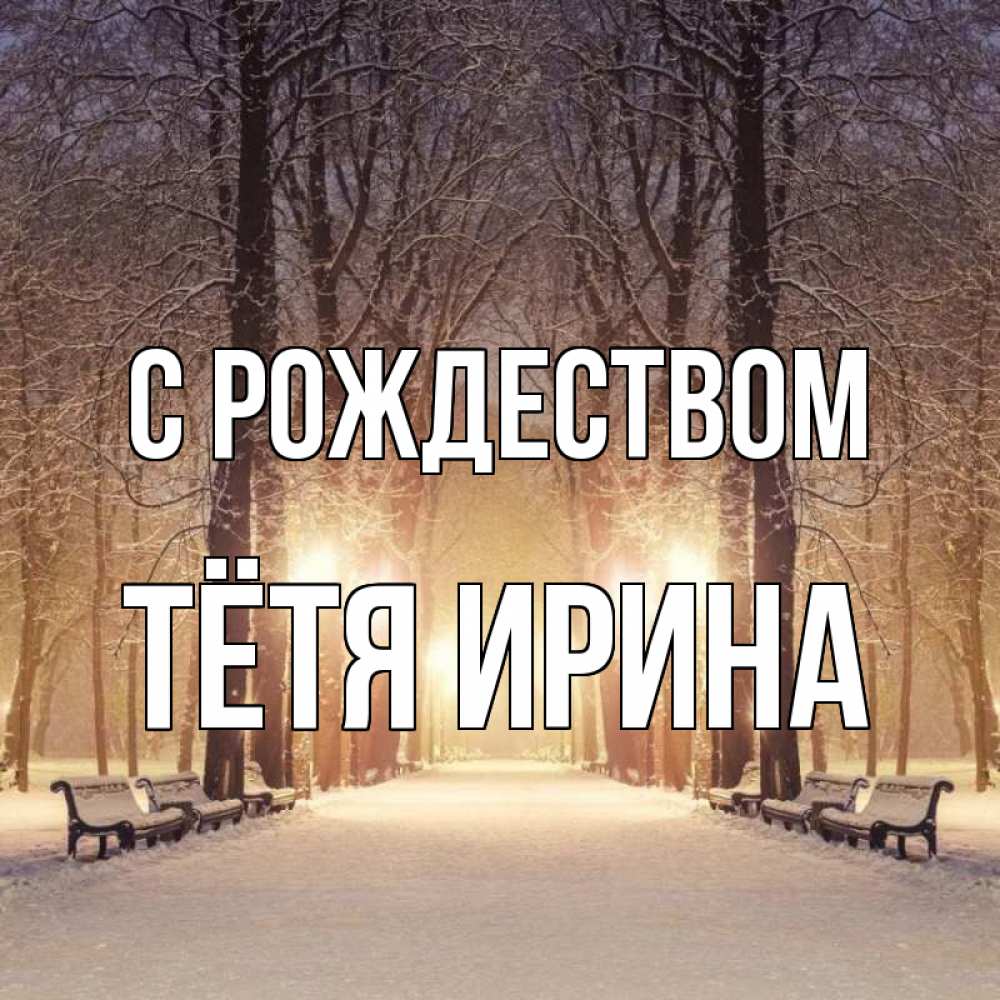 Открытка на каждый день с именем, Тётя-Ирина С рождеством зима, парк, фонарь, лес Прикольная открытка с пожеланием онлайн скачать бесплатно 