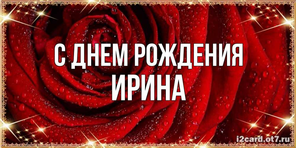 Открытка на каждый день с именем, Ирина С днем рождения роса на розе блестящая в лучах солнца Прикольная открытка с пожеланием онлайн скачать бесплатно 