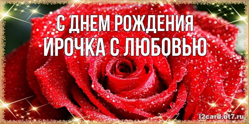 Открытка на каждый день с именем, Ирочка-с-любовью С днем рождения роса и роза. открытка с красивой розой Прикольная открытка с пожеланием онлайн скачать бесплатно 