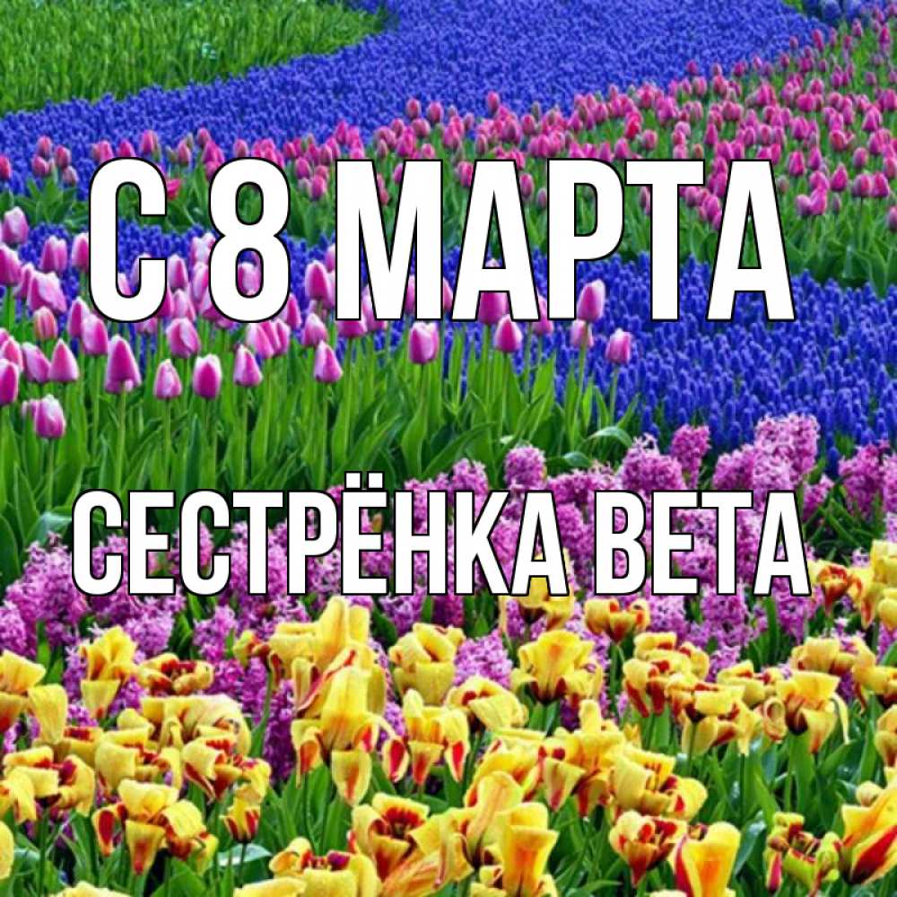 Открытка на каждый день с именем, Сестрёнка-Вета С 8 МАРТА цветы Прикольная открытка с пожеланием онлайн скачать бесплатно 