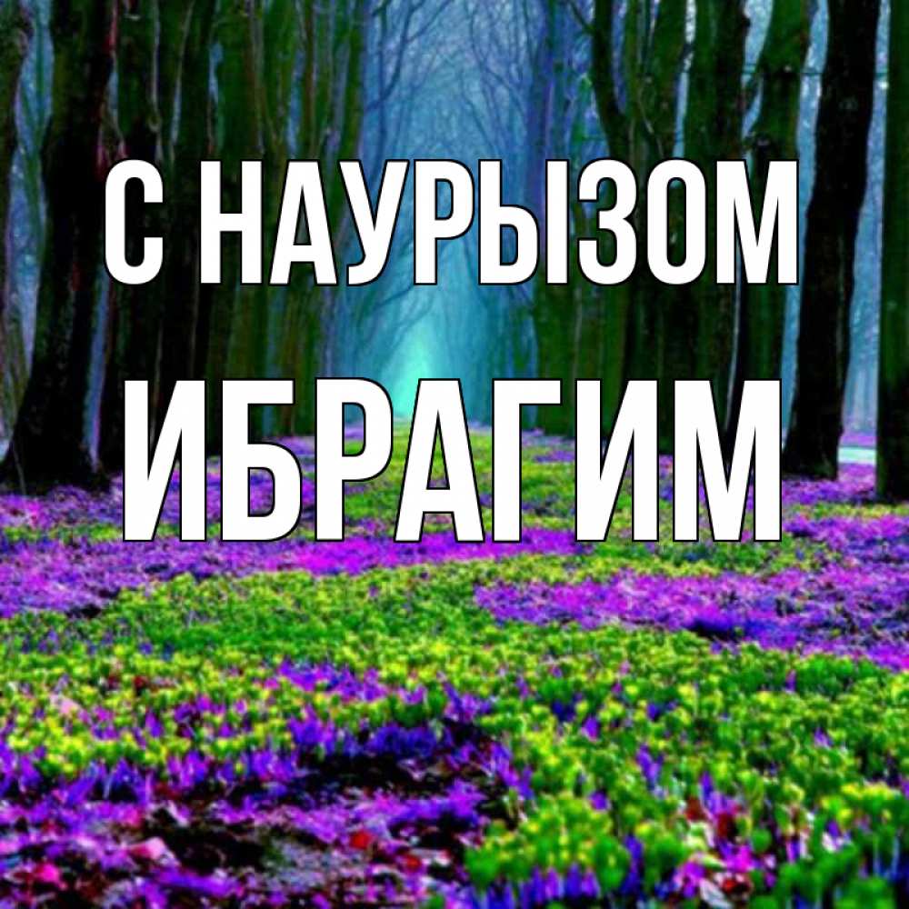 Открытка на каждый день с именем, Ибрагим С наурызом фиолетовые цветы в лесу 1 Прикольная открытка с пожеланием онлайн скачать бесплатно 
