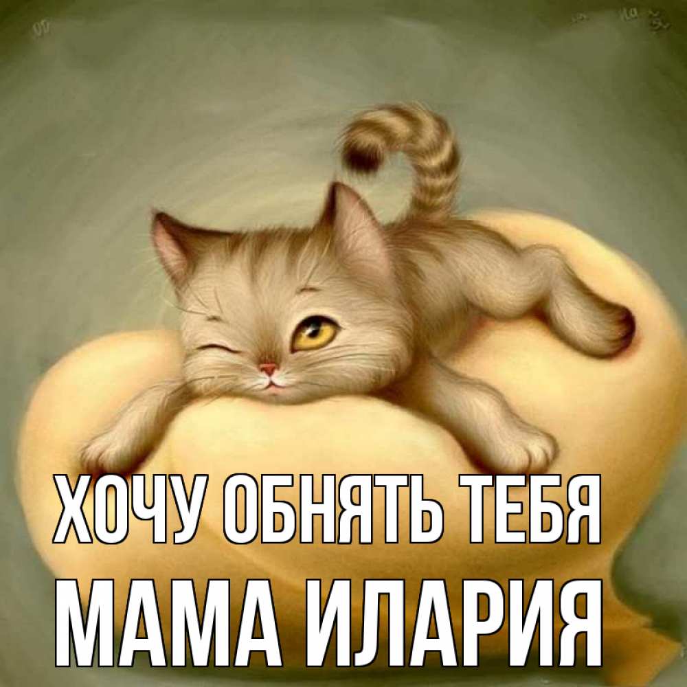 Открытка на каждый день с именем, Мама-Илария Хочу обнять тебя кошечка Прикольная открытка с пожеланием онлайн скачать бесплатно 
