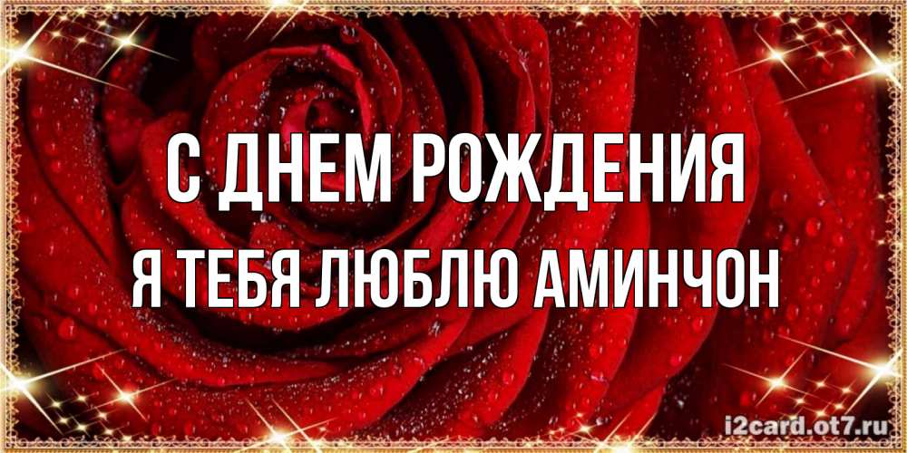 Открытка на каждый день с именем, Я-тебя-люблю-Аминчон С днем рождения роса на розе блестящая в лучах солнца Прикольная открытка с пожеланием онлайн скачать бесплатно 