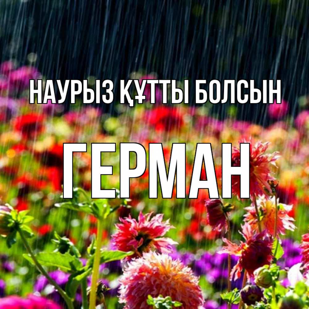 Открытка на каждый день с именем, Герман Наурыз құтты болсын цветы под дождиком к наурызу Прикольная открытка с пожеланием онлайн скачать бесплатно 