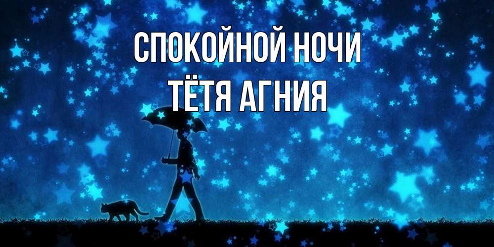 Открытка на каждый день с именем, Тётя-Агния Спокойной ночи ночные прогулки с котом под звездами Прикольная открытка с пожеланием онлайн скачать бесплатно 
