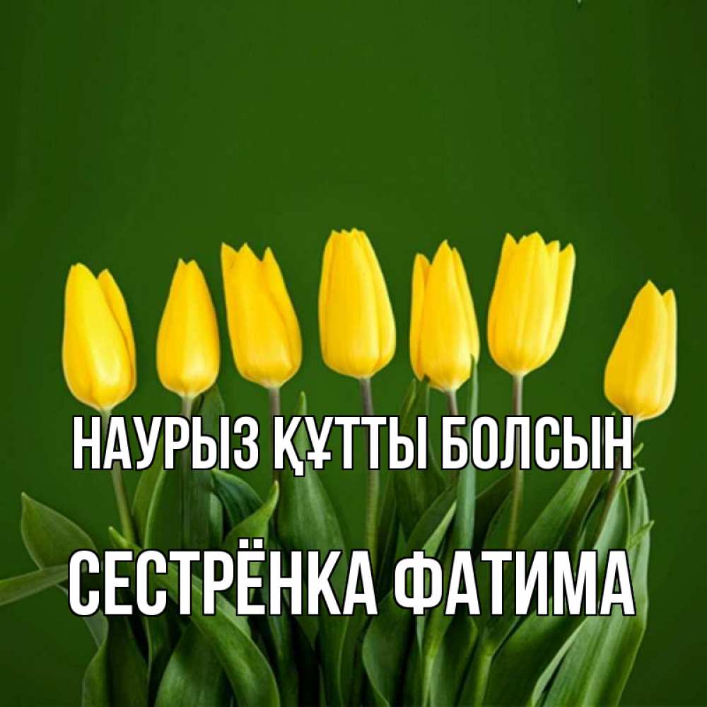 Открытка на каждый день с именем, Сестрёнка-Фатима Наурыз құтты болсын желтого цвета 3 Прикольная открытка с пожеланием онлайн скачать бесплатно 