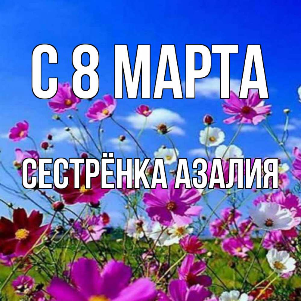 Открытка на каждый день с именем, Сестрёнка-Азалия С 8 МАРТА цветы Прикольная открытка с пожеланием онлайн скачать бесплатно 