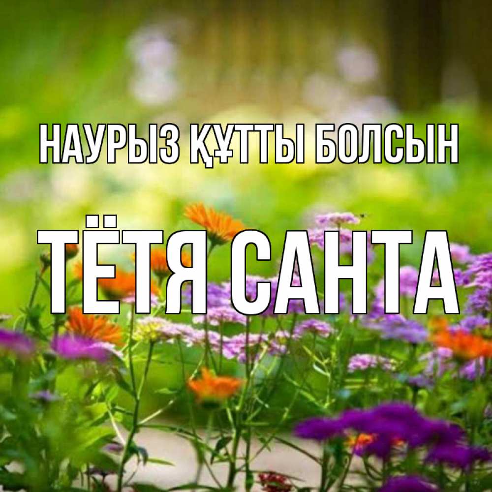 Открытка на каждый день с именем, Тётя-Санта Наурыз құтты болсын цветы Прикольная открытка с пожеланием онлайн скачать бесплатно 
