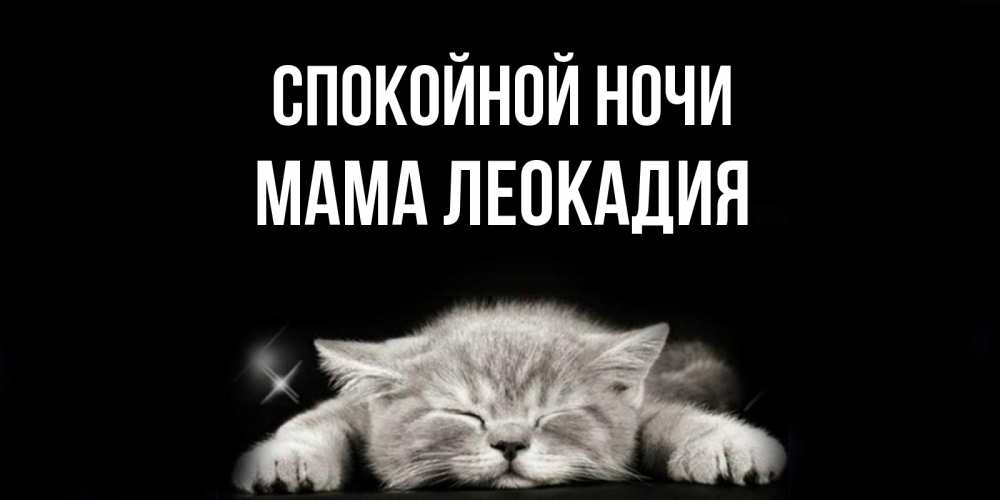 Открытка на каждый день с именем, Мама-Леокадия Спокойной ночи спящий котик Прикольная открытка с пожеланием онлайн скачать бесплатно 