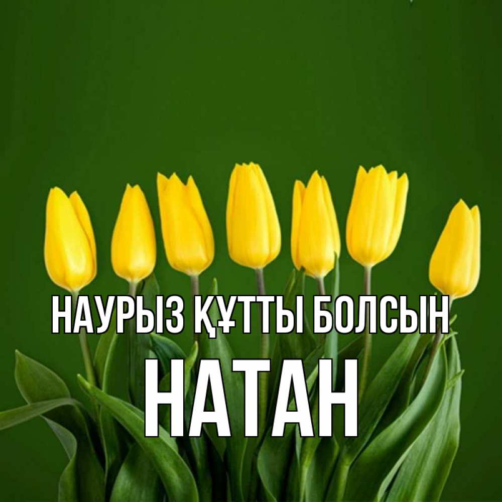 Открытка на каждый день с именем, Натан Наурыз құтты болсын желтого цвета 3 Прикольная открытка с пожеланием онлайн скачать бесплатно 