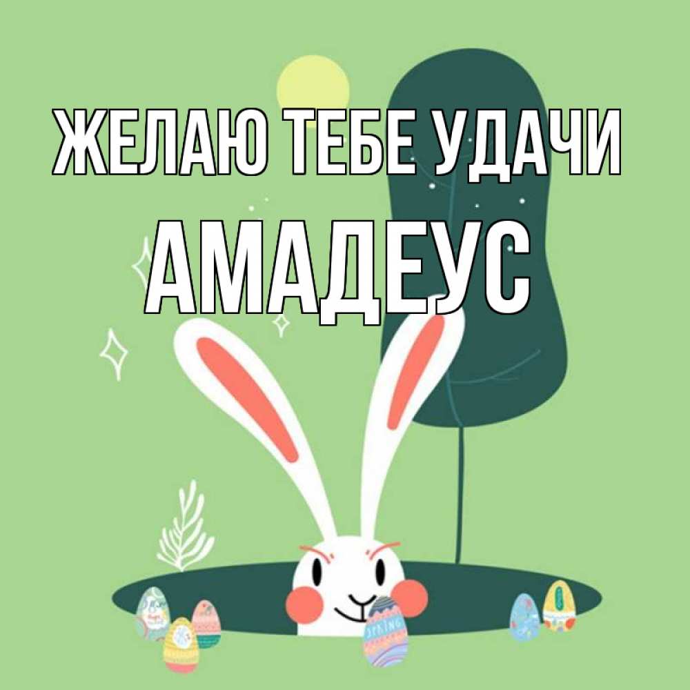 Открытка на каждый день с именем, Амадеус Желаю тебе удачи заяц Прикольная открытка с пожеланием онлайн скачать бесплатно 